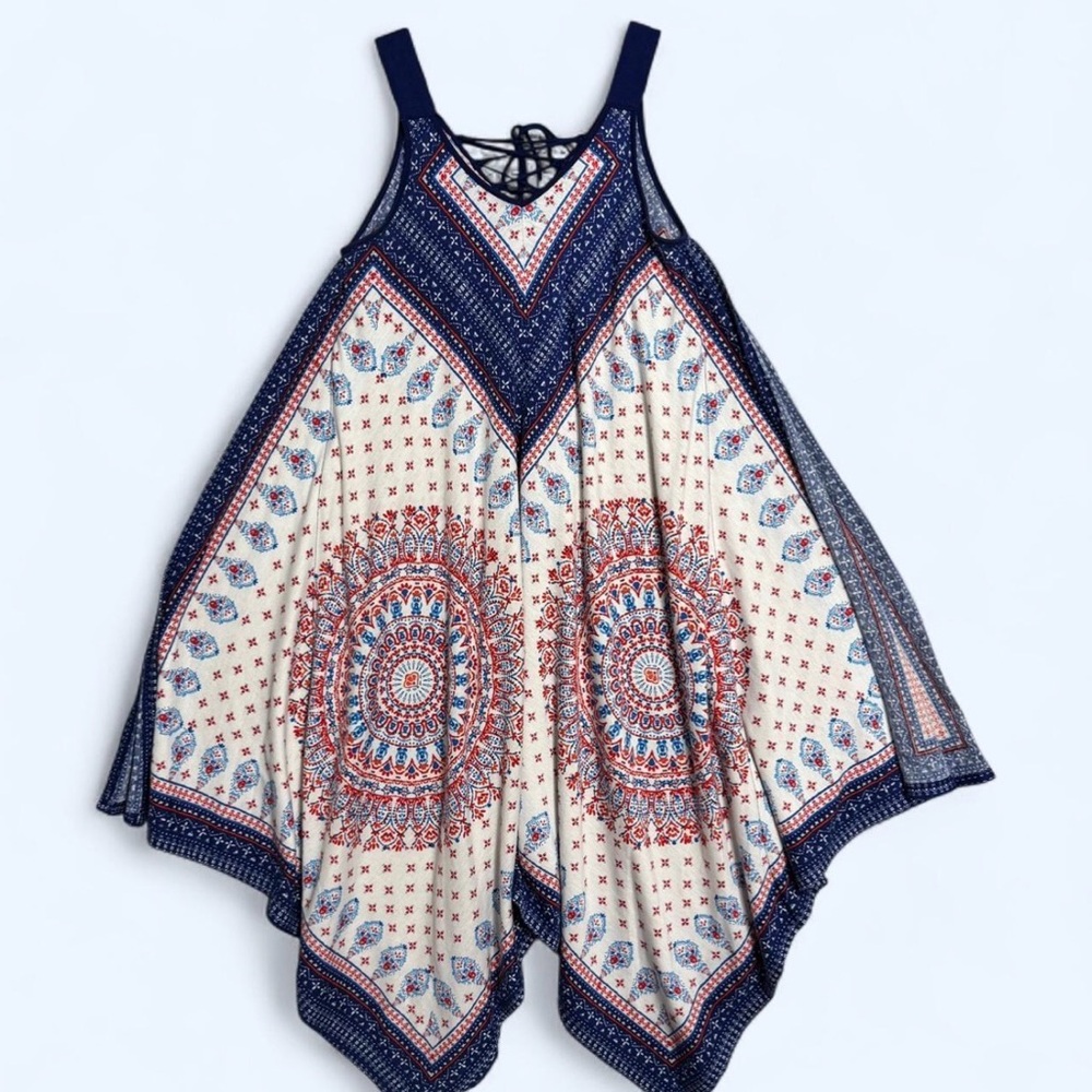 New Directions Sz S Bandana Mandala Print Boho Handkerchief Hem Sleeveless Dress